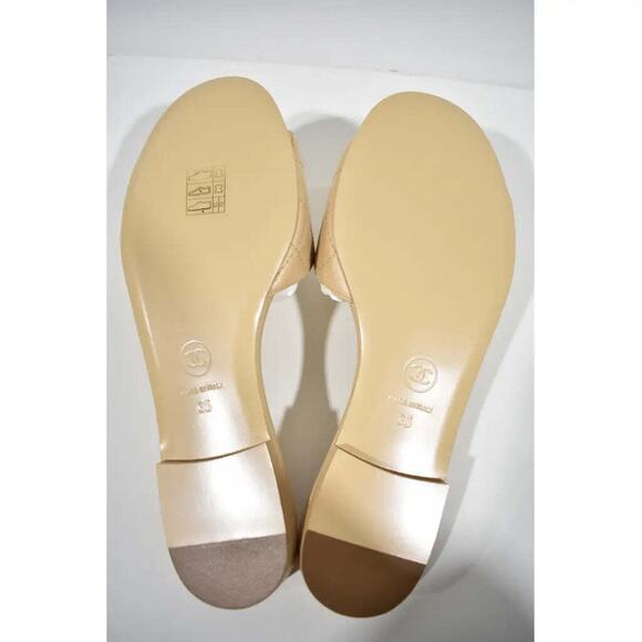 Chanel REV Beige Turnlock Quilted Gold CC Logo Mules Slide Sandal Flop Flat 35 - Picture 12 of 12